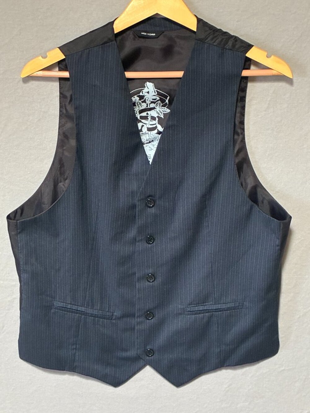 Eighty Eight Men's Gray Black Pinstripe Vest L Button Closure Classic Academia